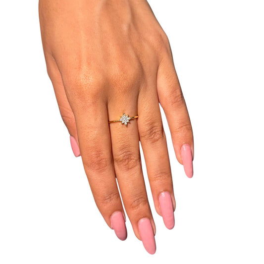 Radiating star gold plated silver ring