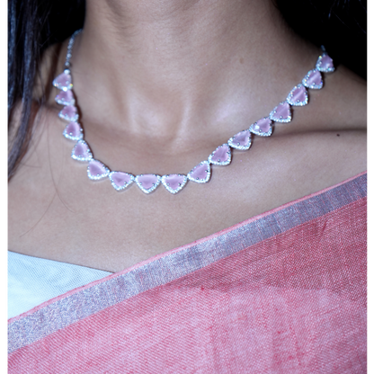 Royal Baby pink Silver Necklace set