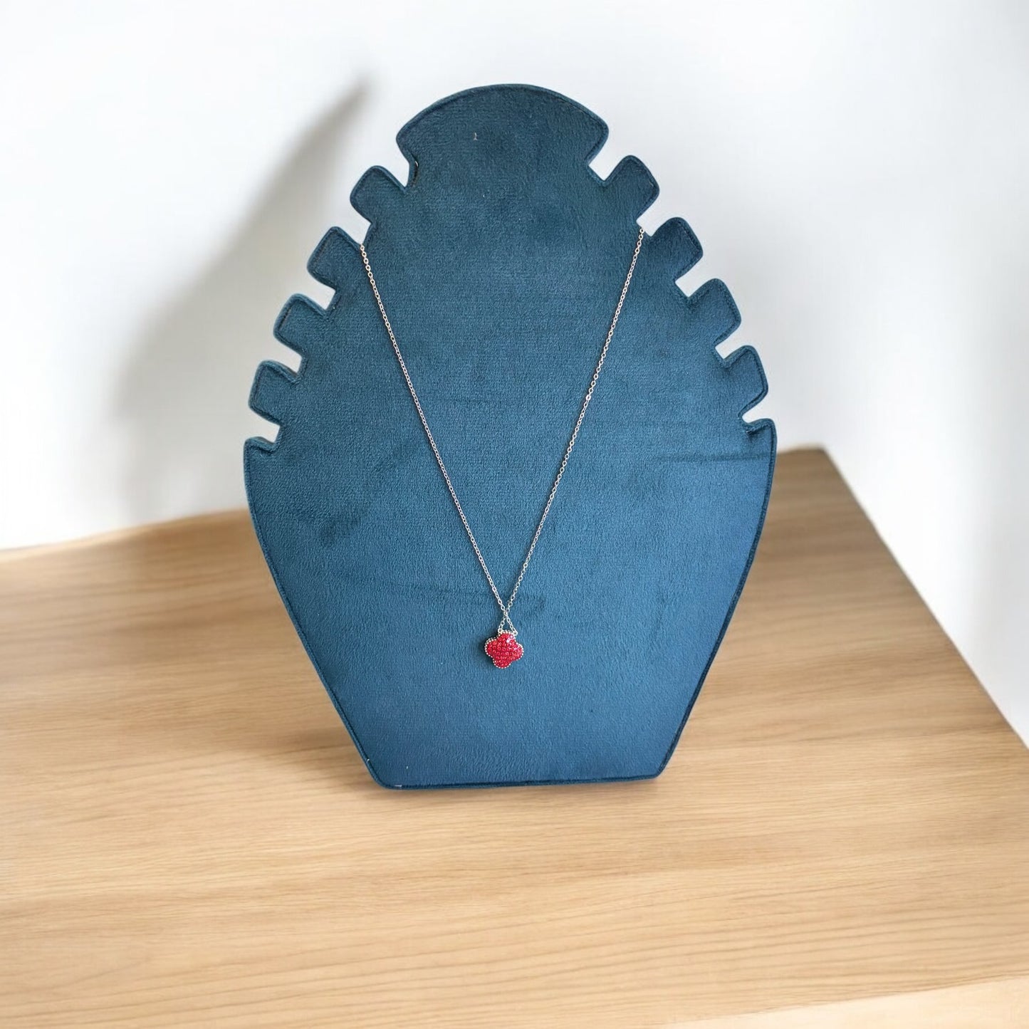 Ruby floral pendant with box chain