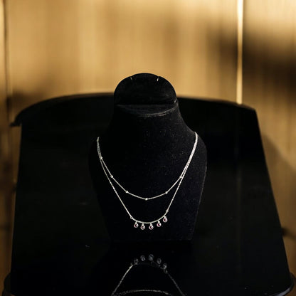 Ruby stone drop double layer silver necklace
