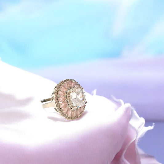Sapphire studded diamond Cocktail adjustable ring