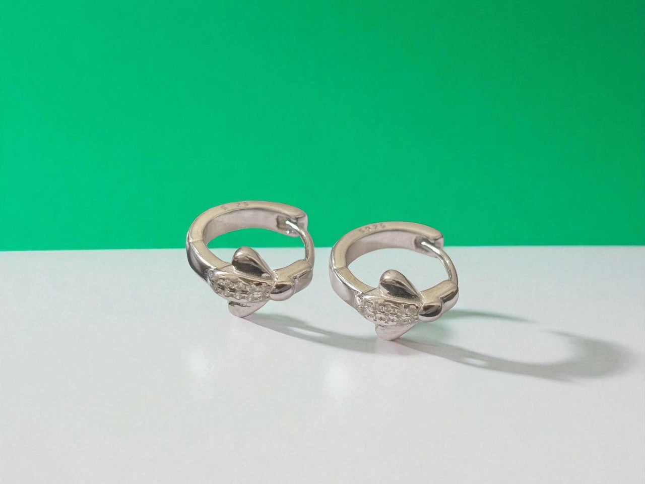 Silver Bee CZ Hoop Tik Tok Earring