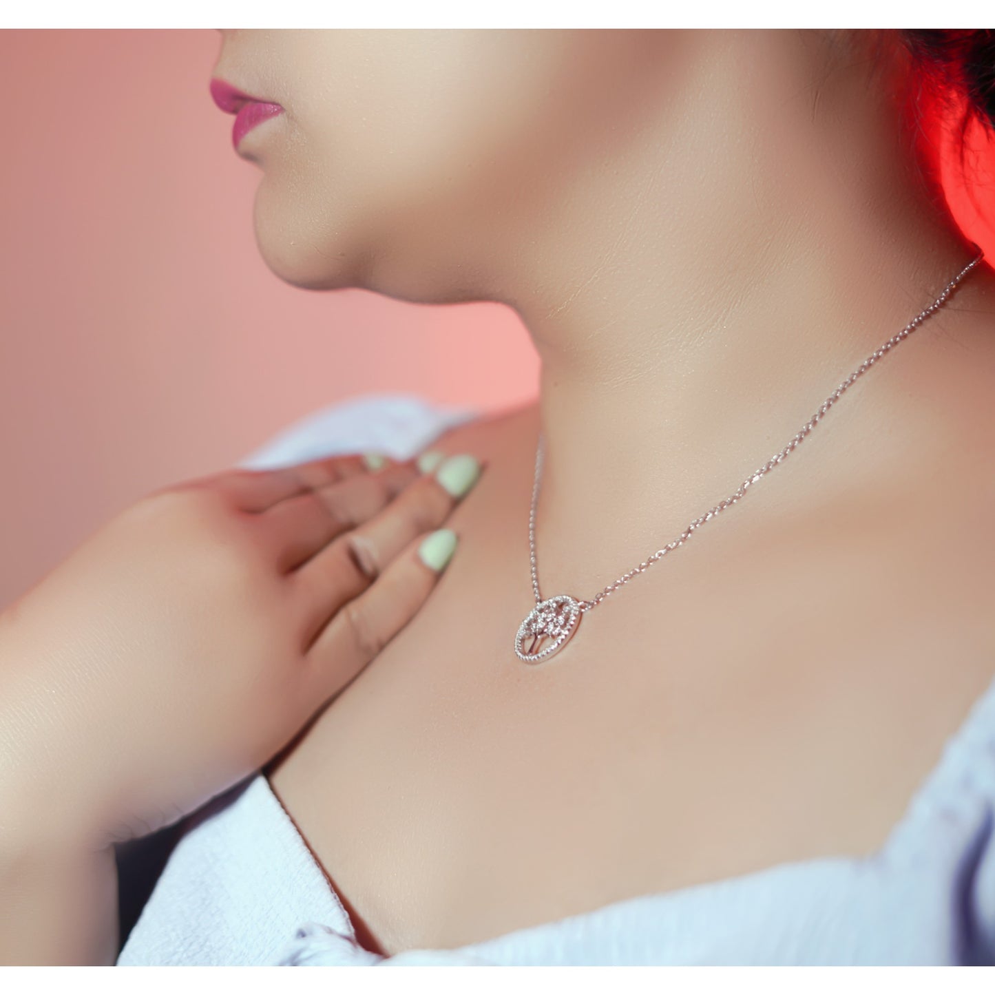 Silver Tree Pendant with box chain