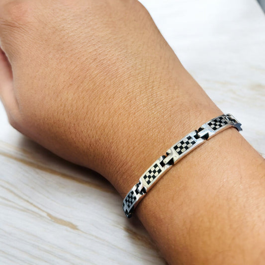 Sleek Checkerboard Men Silver Bracelet