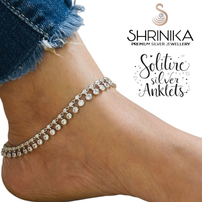 Solitaire Charms 925 Silver Anklet