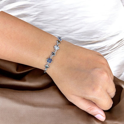 Sparkling Blue row of stars Silver Bracelet
