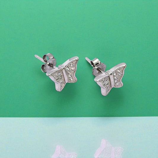 Sparkling Butterfly Minimalist Sterling Silver Earring