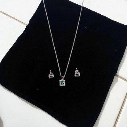 Square Cut Precious stone Pendant Set