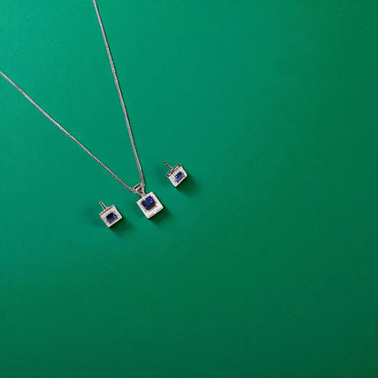Square Cut Precious stone Pendant Set