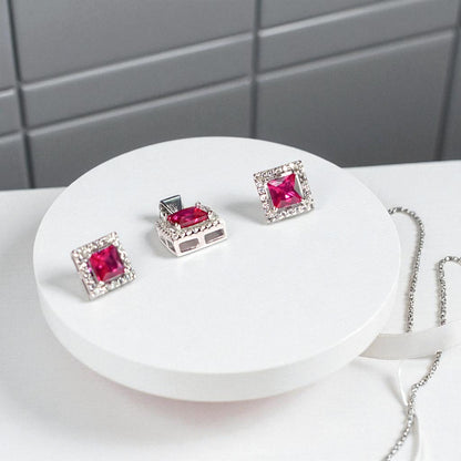 Square Cut Precious stone Pendant Set