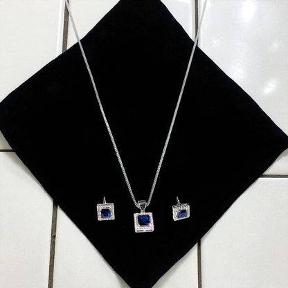 Square Cut Precious stone Pendant Set
