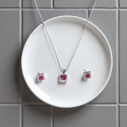 Square Cut Precious stone Pendant Set