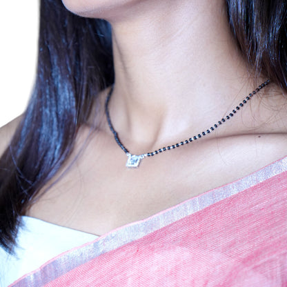 Square cut solitaire silver Mangalsutra Necklace