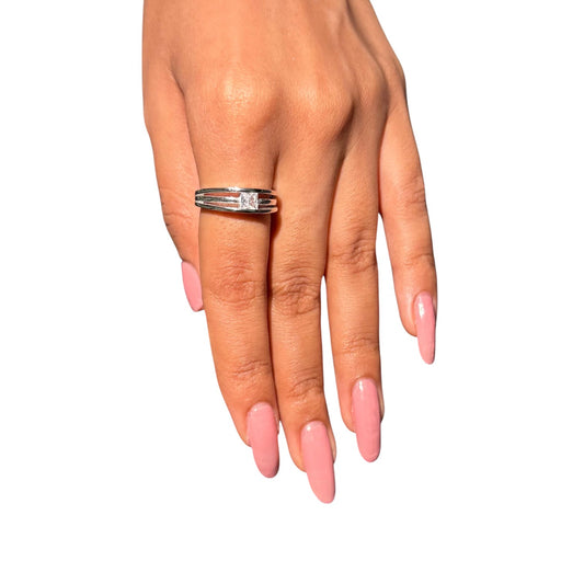 Square solitaire Silver ring