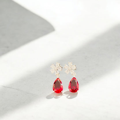 Star Ruby drop 925 Silver Earring