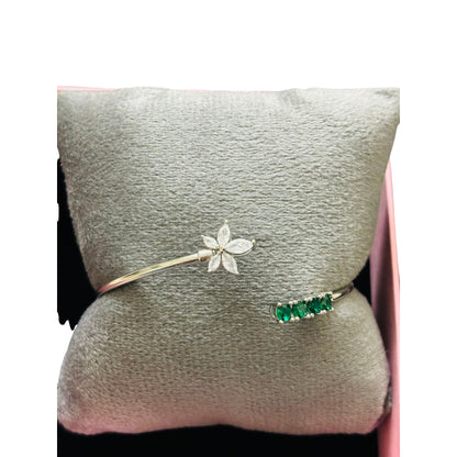 Adjustable Star Bangle with green stone