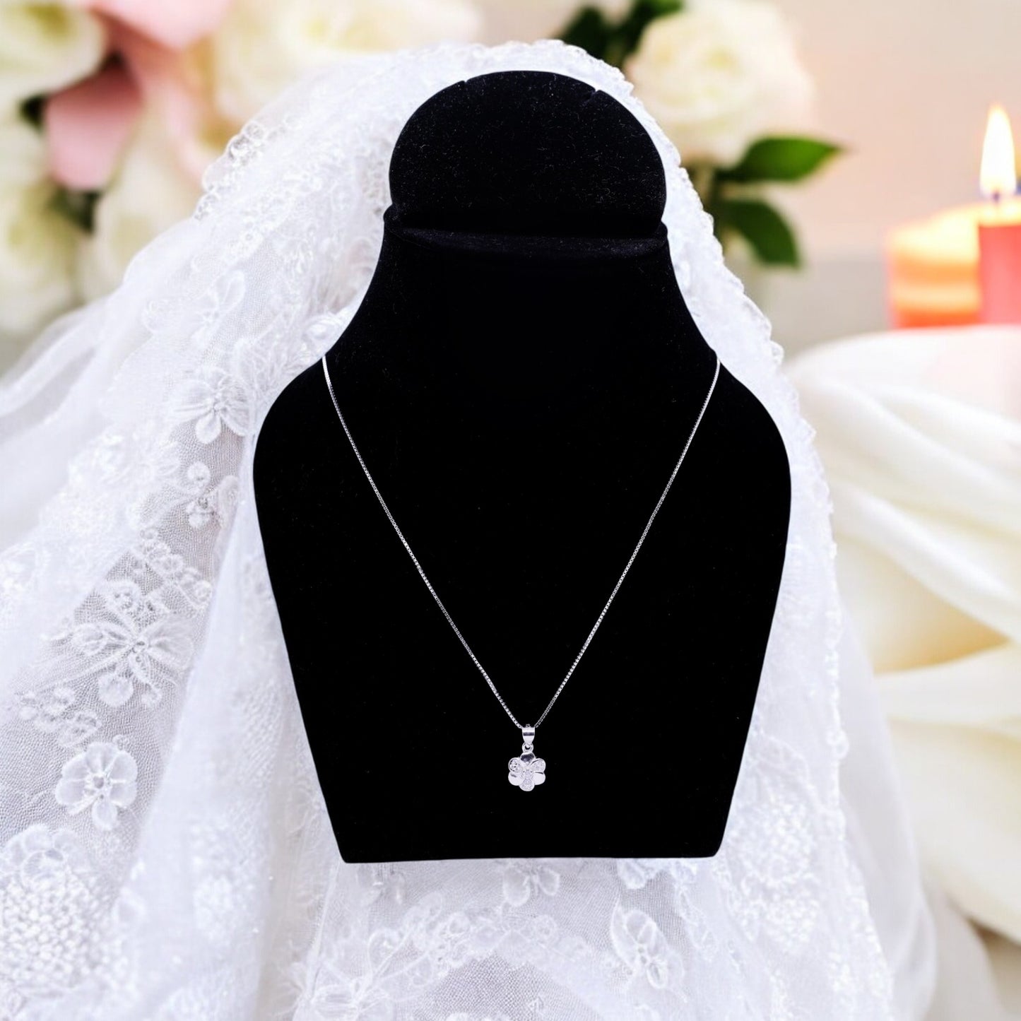 Sterling Silver Floral pendant with chain