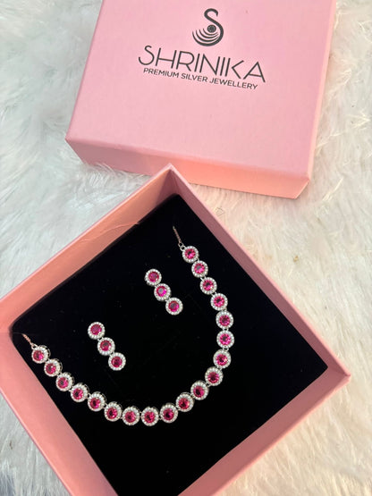 String of ruby gem Silver Necklace set