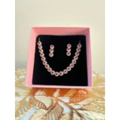 String of ruby gem Silver Necklace set