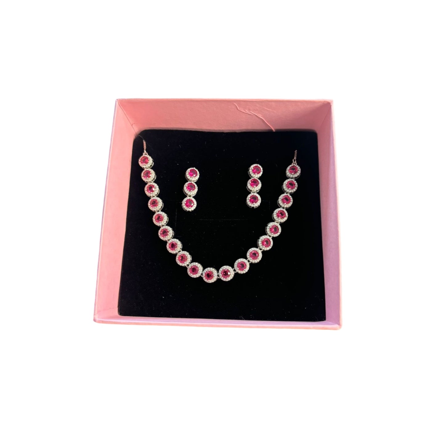 String of ruby gem Silver Necklace set