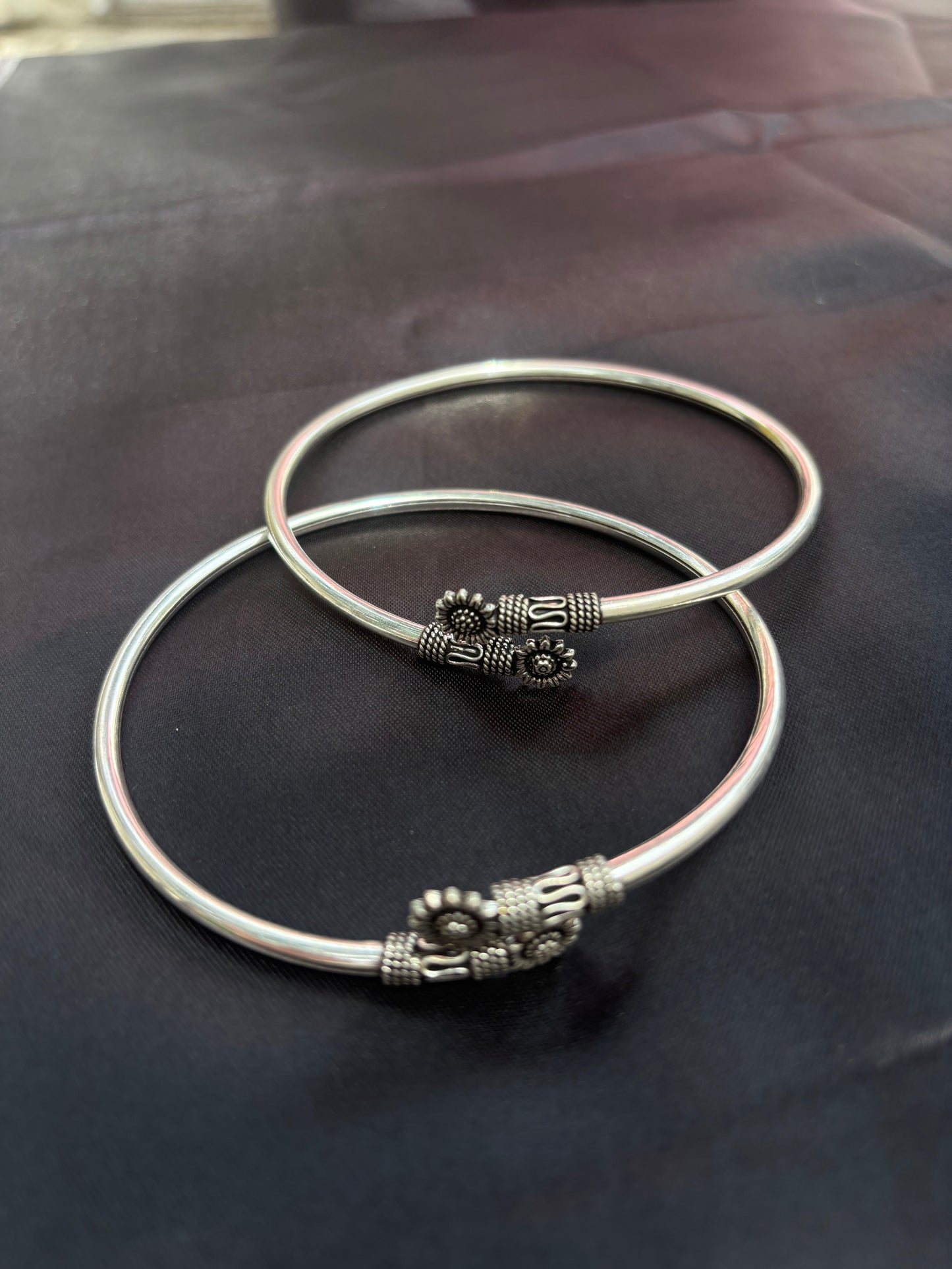 Sunflower Engraved 925 Silver Kada Anklet
