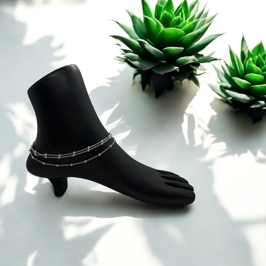 Triple layer beaded 925 Silver Anklets
