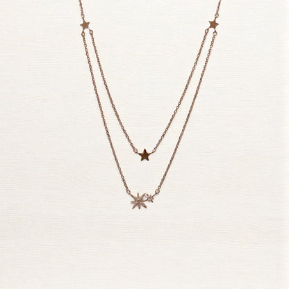 Triple star rose gold double layer Necklace