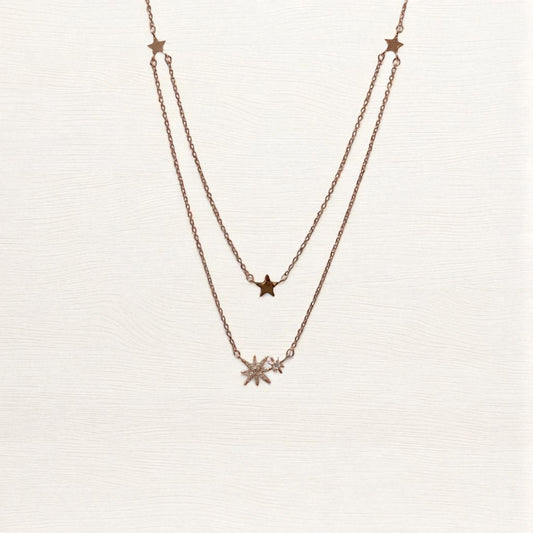 Triple star rose gold double layer Necklace