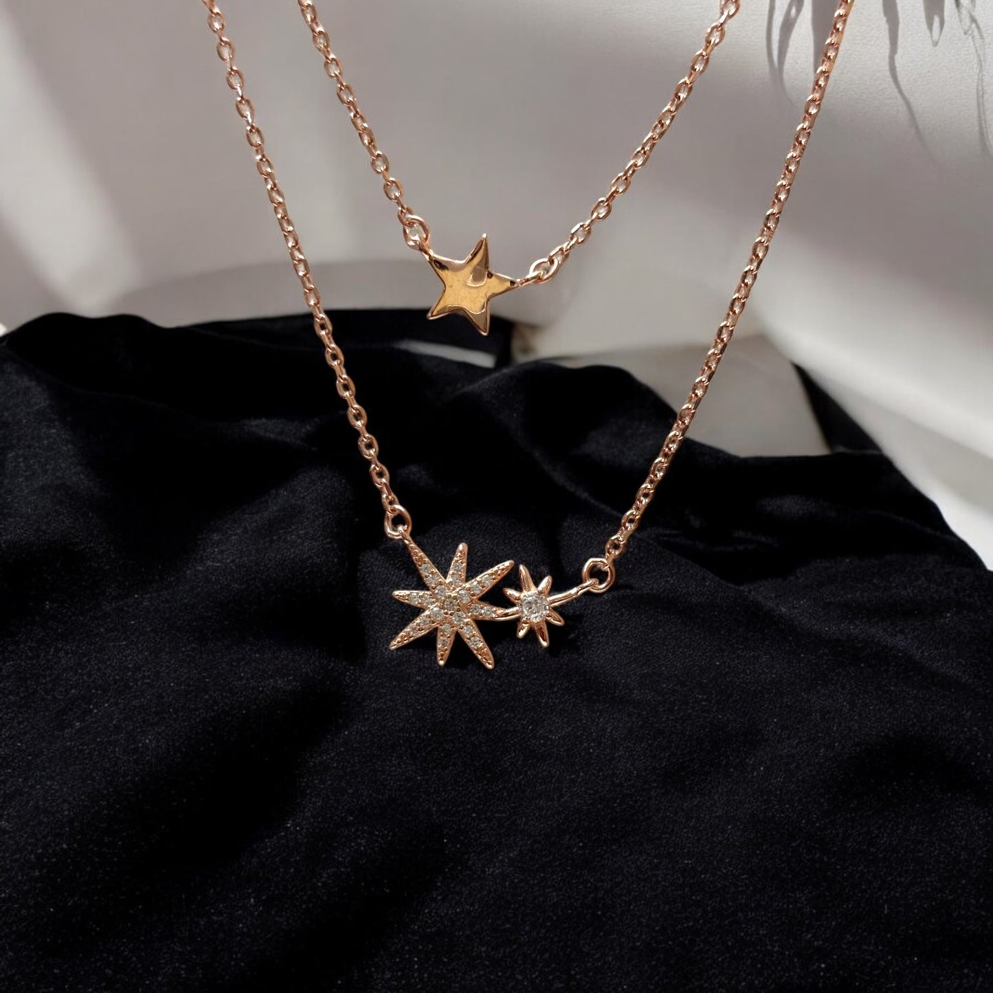 Triple star rose gold double layer Necklace