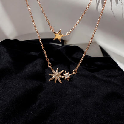 Triple star rose gold double layer Necklace
