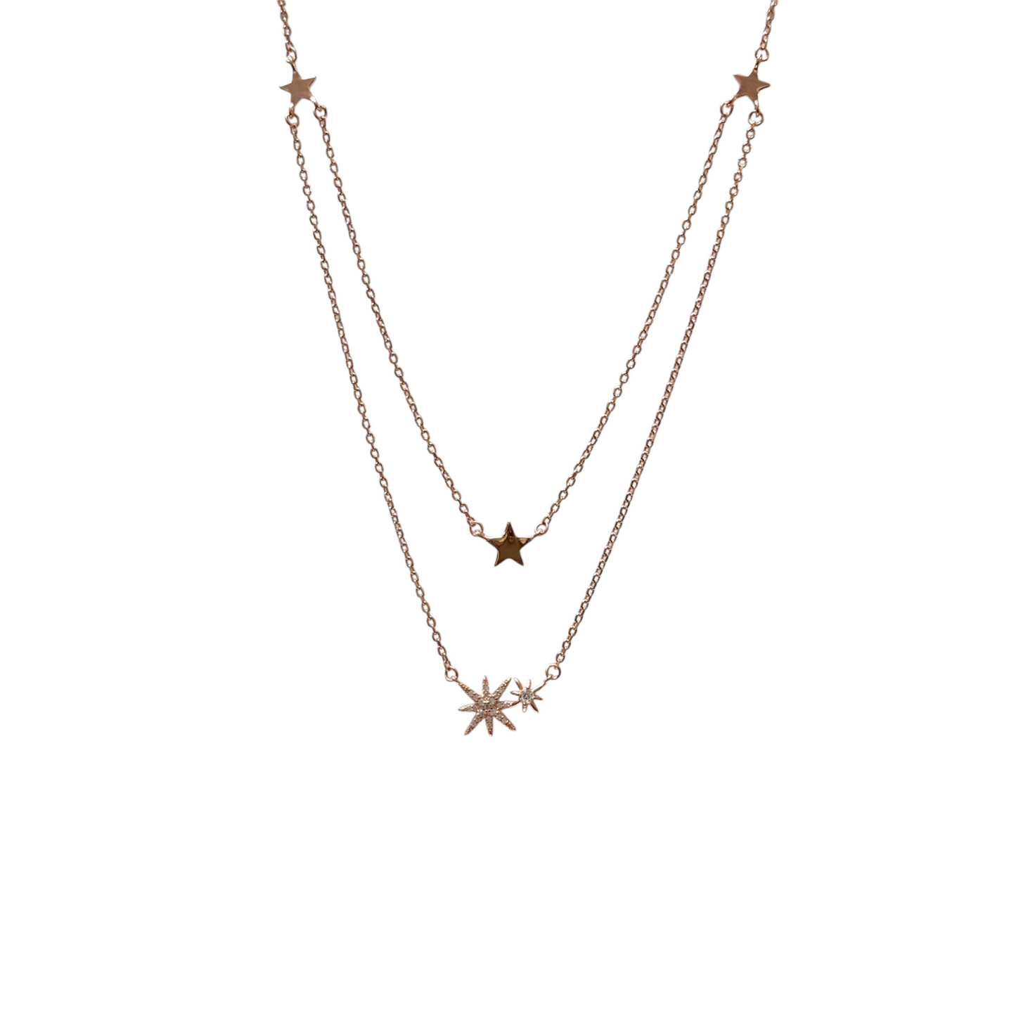 Triple star rose gold double layer Necklace