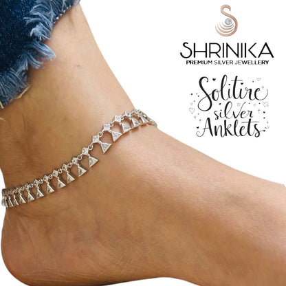 Twinkle Triangular Solitaire charms 925 Silver Anklet
