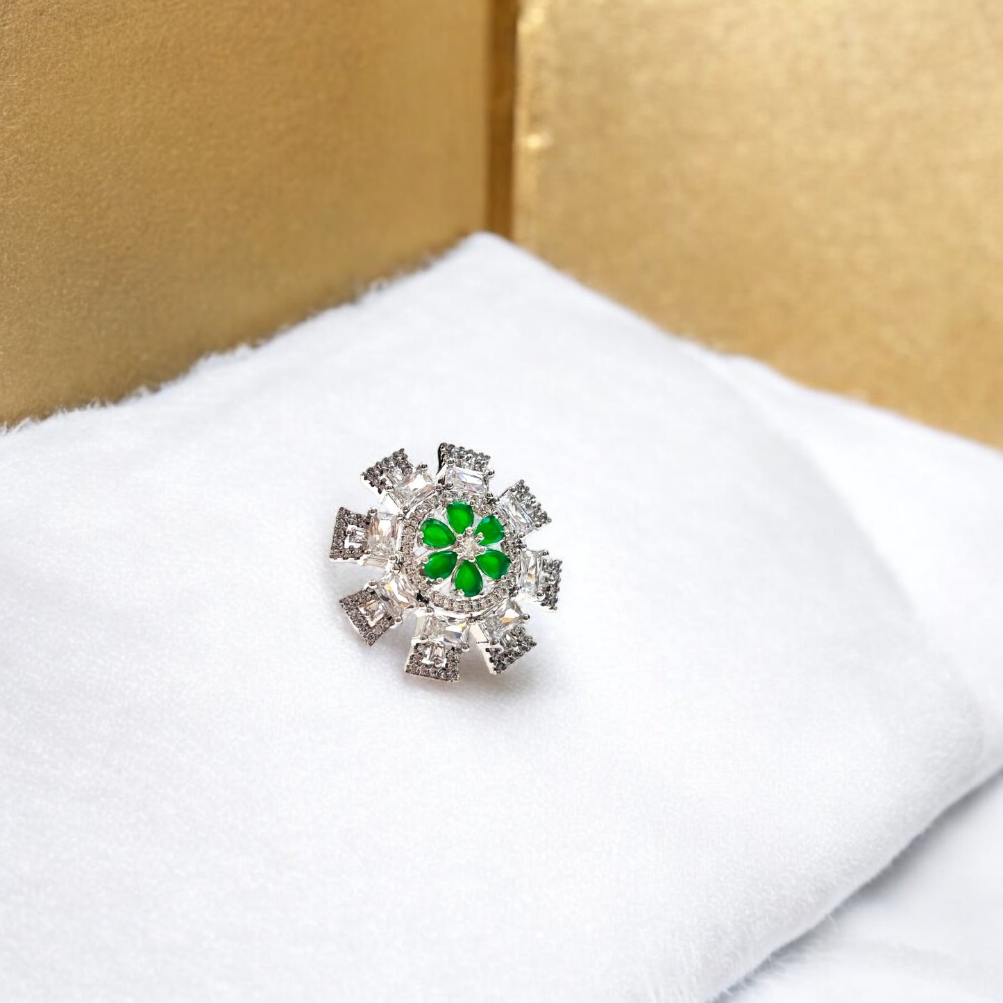 Verdant Flame – Emerald CZ Cocktail Ring in 925 Silver