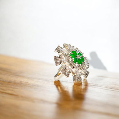 Verdant Flame – Emerald CZ Cocktail Ring in 925 Silver