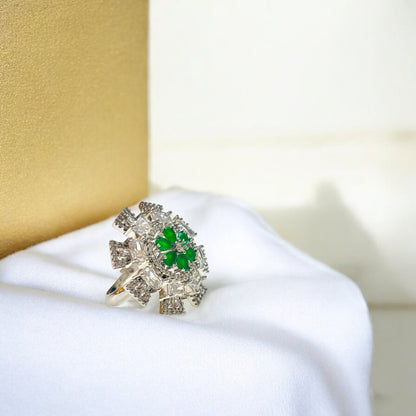 Verdant Flame – Emerald CZ Cocktail Ring in 925 Silver