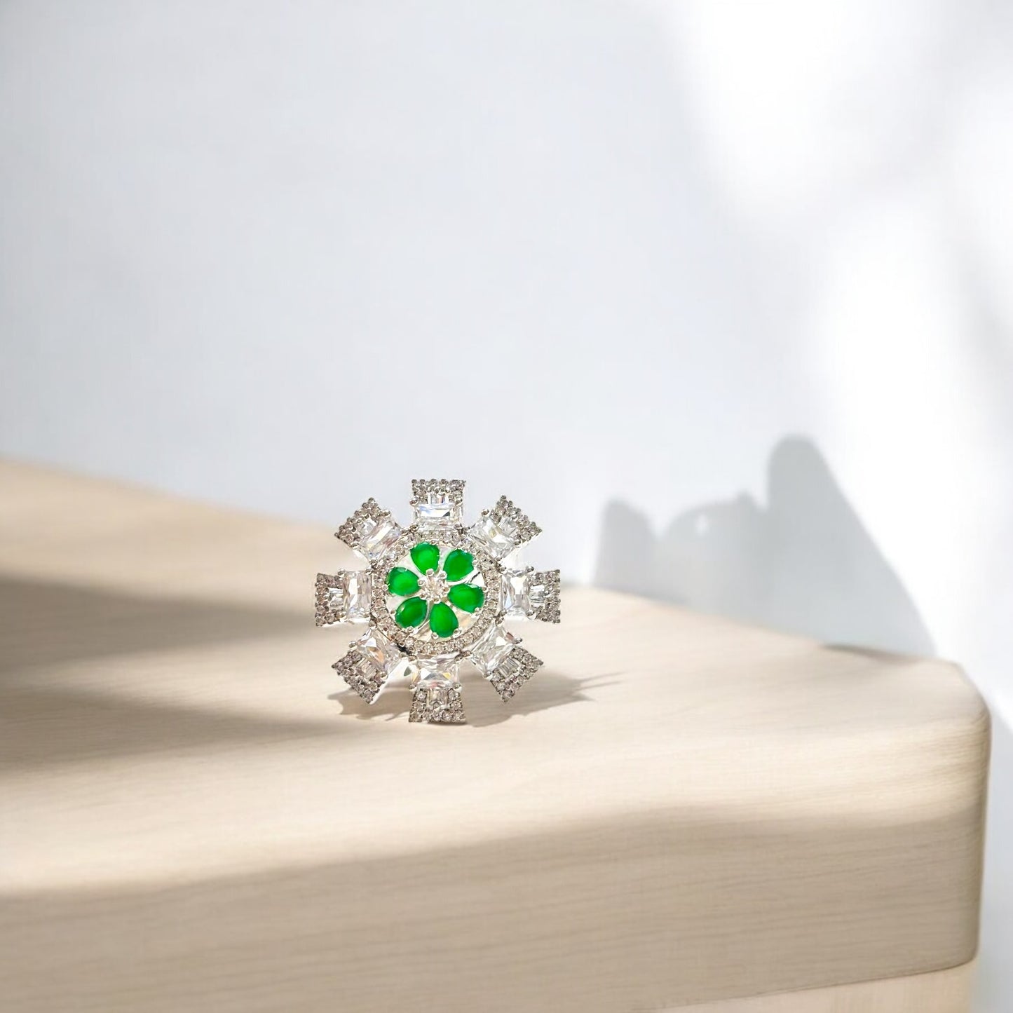 Verdant Flame – Emerald CZ Cocktail Ring in 925 Silver
