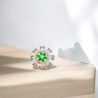 Verdant Flame – Emerald CZ Cocktail Ring in 925 Silver