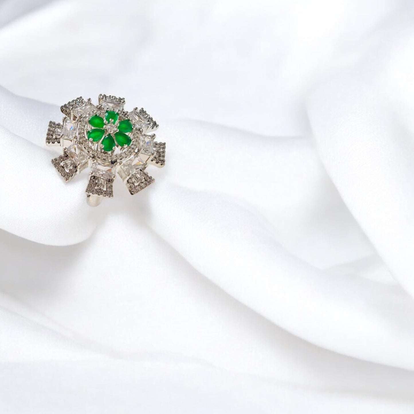 Verdant Flame – Emerald CZ Cocktail Ring in 925 Silver