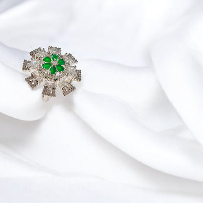 Verdant Flame – Emerald CZ Cocktail Ring in 925 Silver