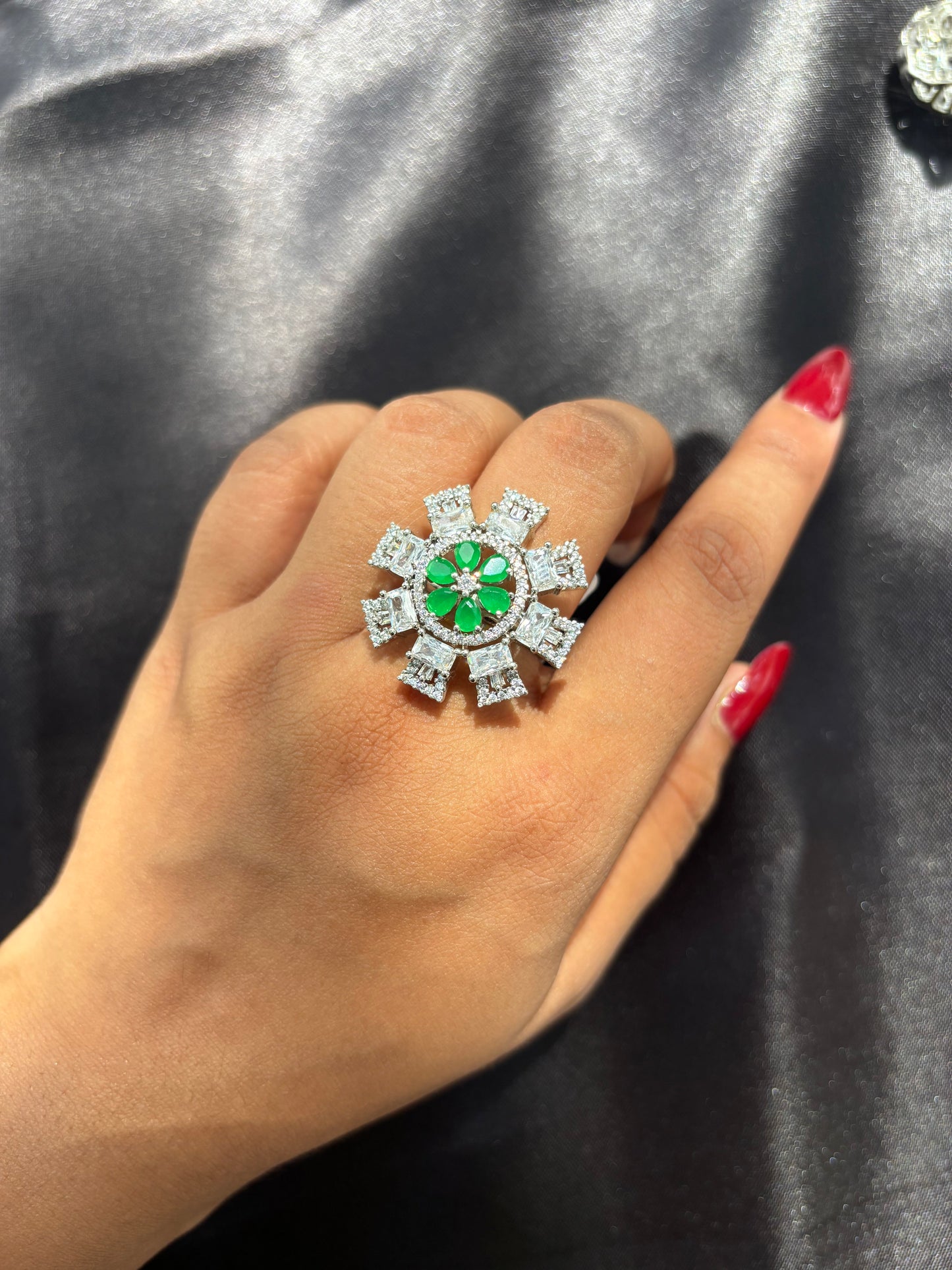 Verdant Flame – Emerald CZ Cocktail Ring in 925 Silver