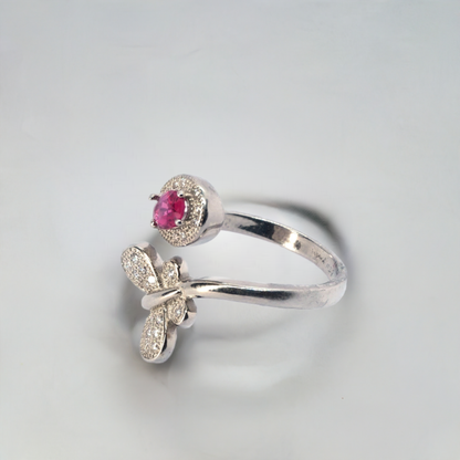 Adjustable Butterfly Ruby Silver Ring