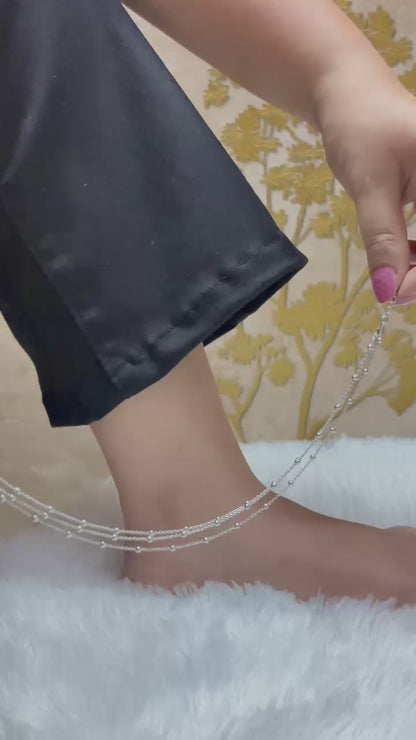 Triple layer beaded 925 Silver Anklets